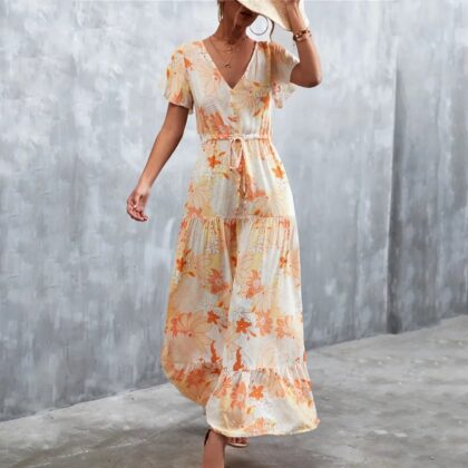 Vestido Blythe - Maxivestido holgado con manga corta y escote pico