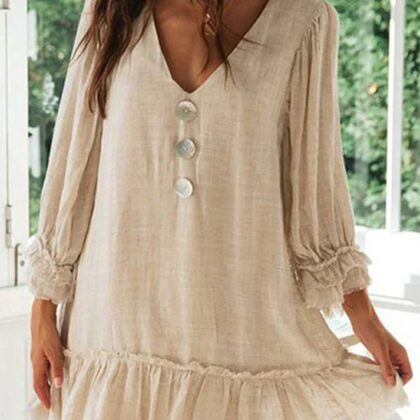 Vestido Ella - Minivestido de manga larga con cuello en V y volantes
