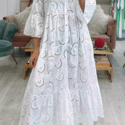 Vestido Mirasol - Maxi vestido bordado estilo vintage con manga acampanada