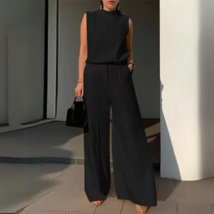 Conjunto Lizzelle - Top sin mangas y pantalón de pierna ancha elegante