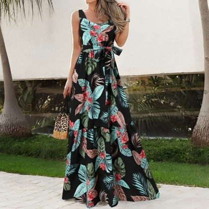 Vestido Anna - Vestido largo floral elegante sin mangas